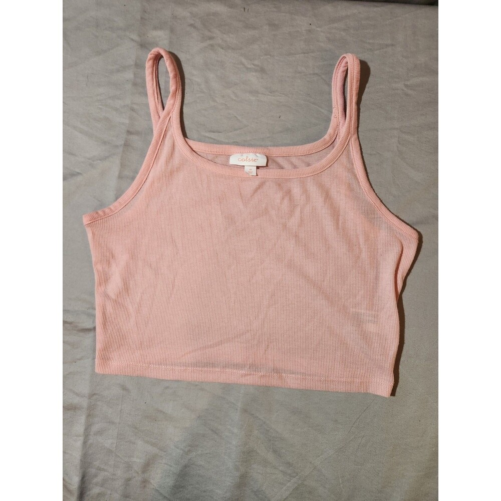 Colsie Women’s Ribbed Knit Cropped Tank in Pink Size Medium